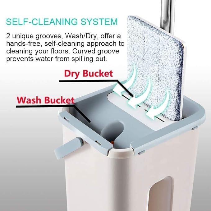 New Unique Microfiber Slim Scratch Cleaning Squeeze Mop with Bucket and 2 Refills Smart Sleek Compact Size Mop, Stainless Handlee Laundry Scent Booster