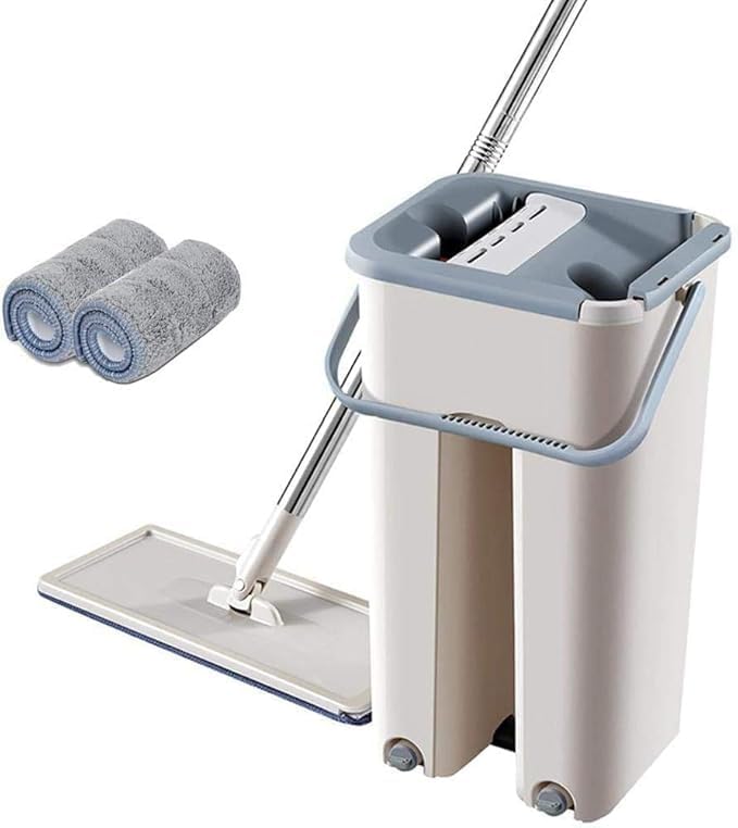 New Unique Microfiber Slim Scratch Cleaning Squeeze Mop with Bucket and 2 Refills Smart Sleek Compact Size Mop, Stainless Handlee Laundry Scent Booster