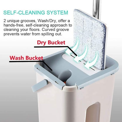 New Unique Microfiber Slim Scratch Cleaning Squeeze Mop with Bucket and 2 Refills Smart Sleek Compact Size Mop, Stainless Handlee Laundry Scent Booster