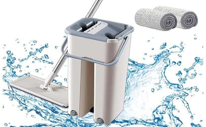 New Unique Microfiber Slim Scratch Cleaning Squeeze Mop with Bucket and 2 Refills Smart Sleek Compact Size Mop, Stainless Handlee Laundry Scent Booster