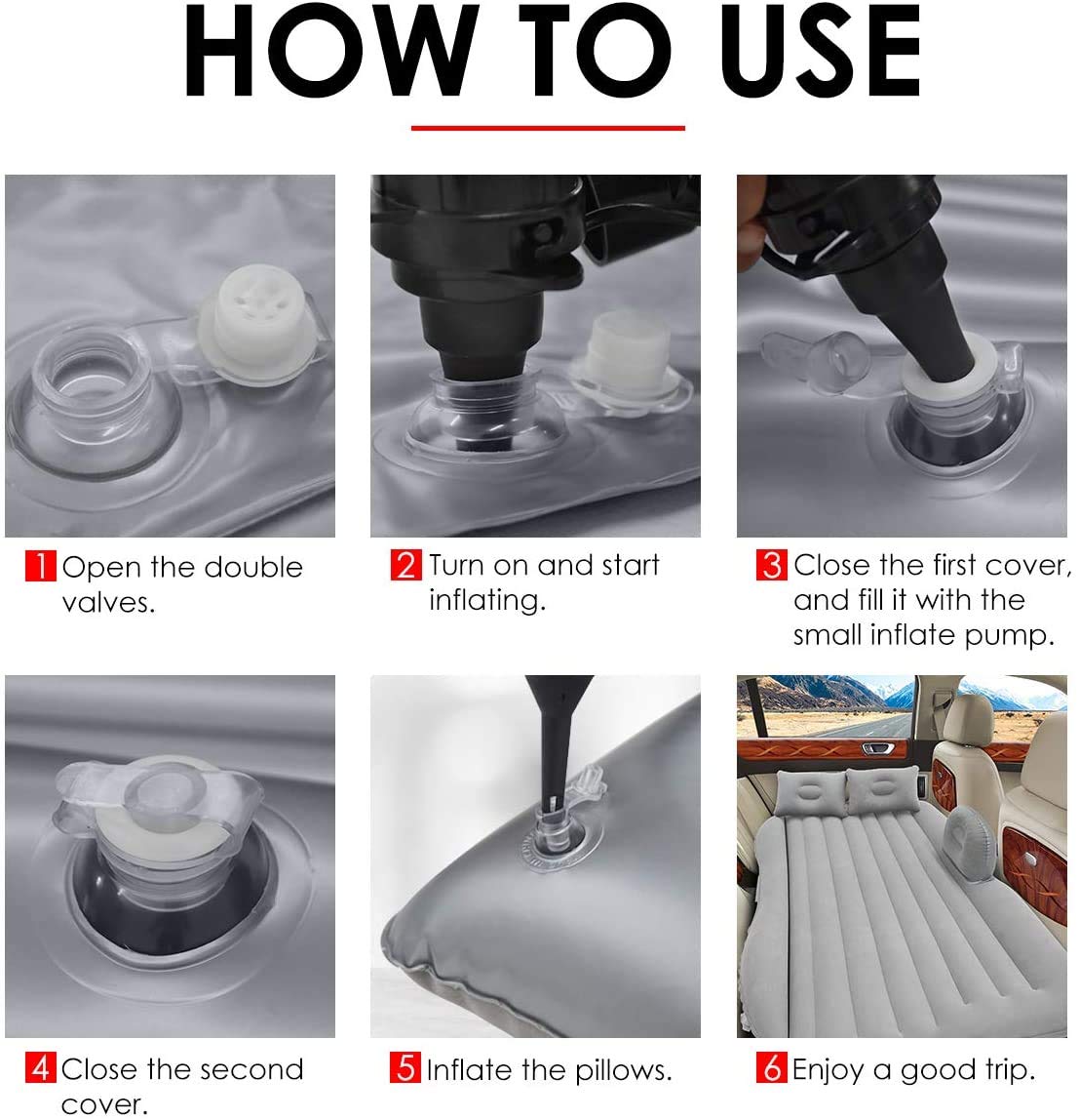 Premium Car Inflatable Bed with Pump & 2 Air Pillow|Quick Inflatable Back Seat Bed|Car Inflatable Mattress|Car Bed Mattress|Car Bed For Kids,Travel,Trips,Camping,Picnic,Pool & Beach|Universal Fit|Grey