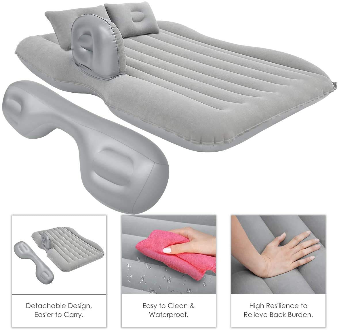 Premium Car Inflatable Bed with Pump & 2 Air Pillow|Quick Inflatable Back Seat Bed|Car Inflatable Mattress|Car Bed Mattress|Car Bed For Kids,Travel,Trips,Camping,Picnic,Pool & Beach|Universal Fit|Grey