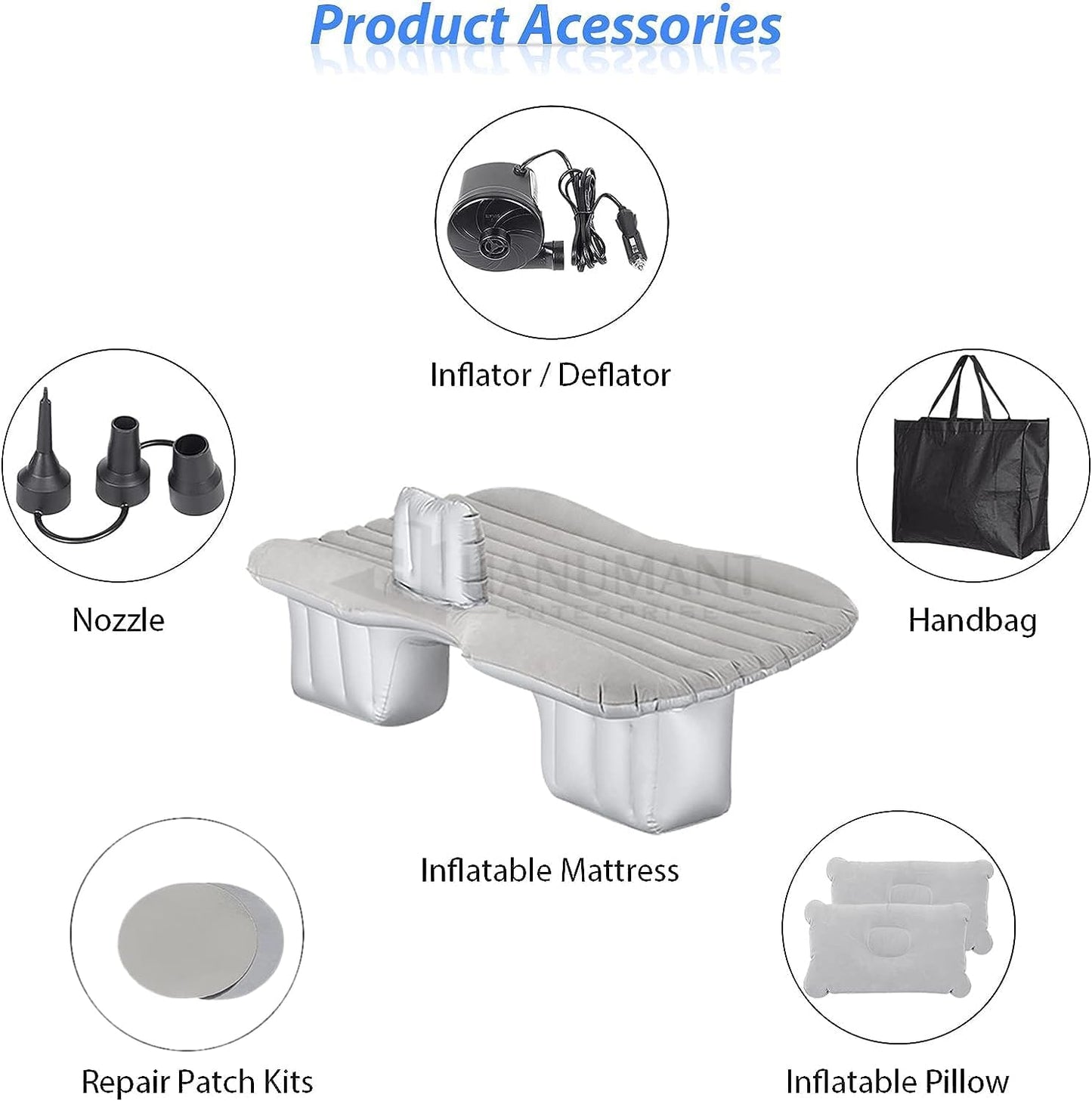 Premium Car Inflatable Bed with Pump & 2 Air Pillow|Quick Inflatable Back Seat Bed|Car Inflatable Mattress|Car Bed Mattress|Car Bed For Kids,Travel,Trips,Camping,Picnic,Pool & Beach|Universal Fit|Grey