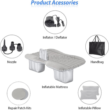 Premium Car Inflatable Bed with Pump & 2 Air Pillow|Quick Inflatable Back Seat Bed|Car Inflatable Mattress|Car Bed Mattress|Car Bed For Kids,Travel,Trips,Camping,Picnic,Pool & Beach|Universal Fit|Grey