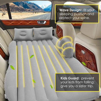 Premium Car Inflatable Bed with Pump & 2 Air Pillow|Quick Inflatable Back Seat Bed|Car Inflatable Mattress|Car Bed Mattress|Car Bed For Kids,Travel,Trips,Camping,Picnic,Pool & Beach|Universal Fit|Grey