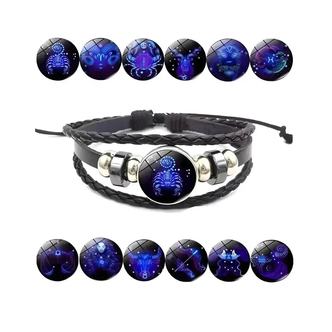 GUARDIAN BRACELETE  Zodiac Constellation Braided Design Black Leather Brace Adjustable