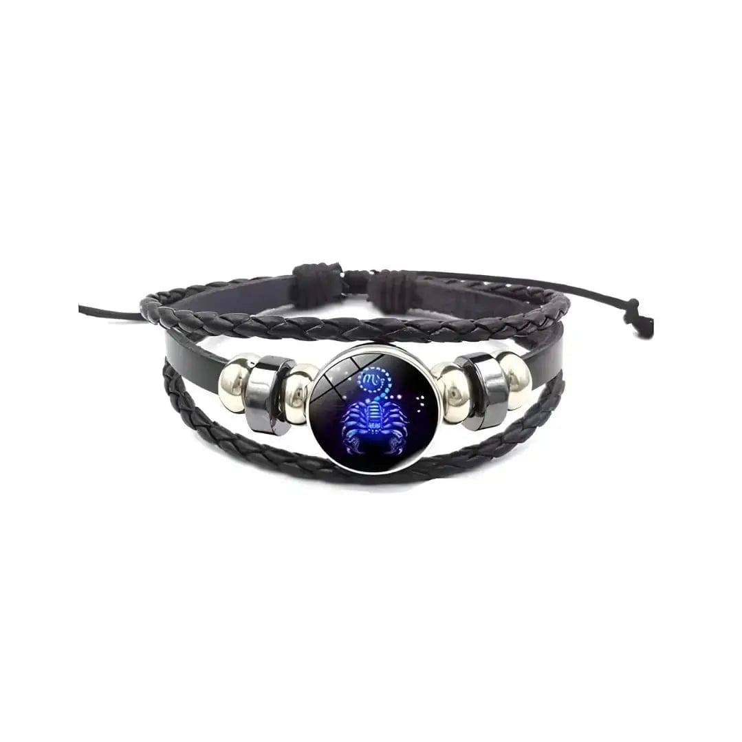 GUARDIAN BRACELETE  Zodiac Constellation Braided Design Black Leather Brace Adjustable