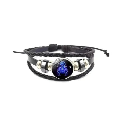 GUARDIAN BRACELETE  Zodiac Constellation Braided Design Black Leather Brace Adjustable